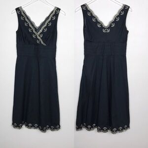 Ann Taylor Factory Black Lined Dress Gold Trim 4